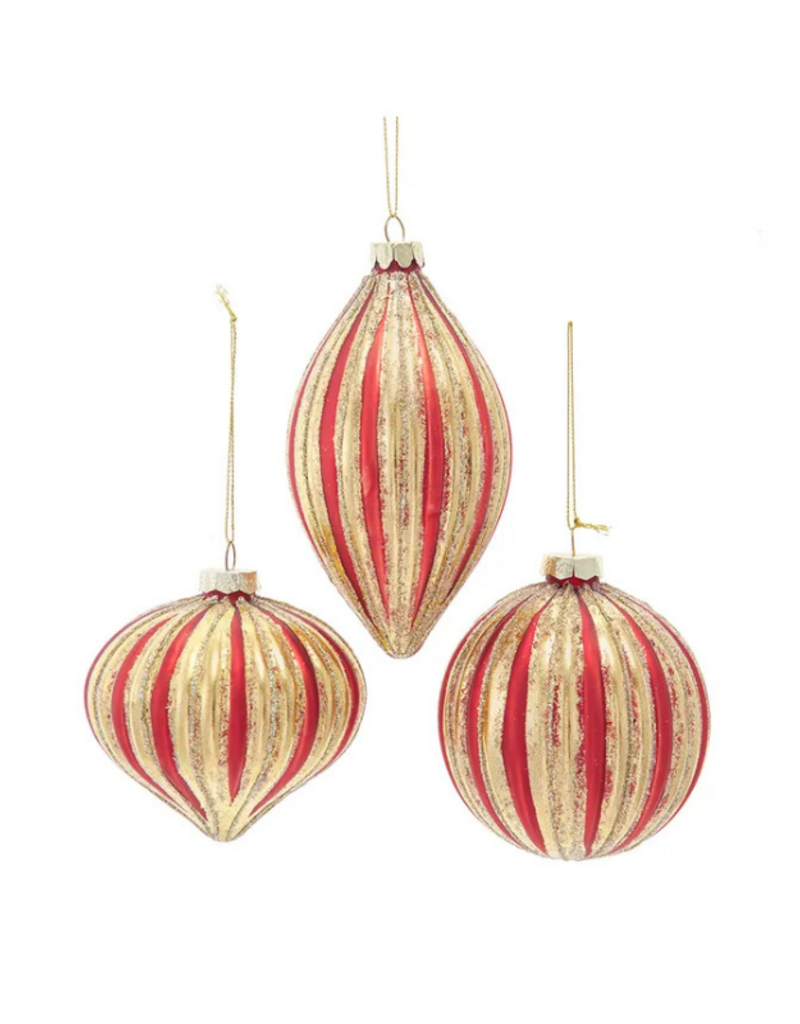 Glass Red & Gold Striped Ornament