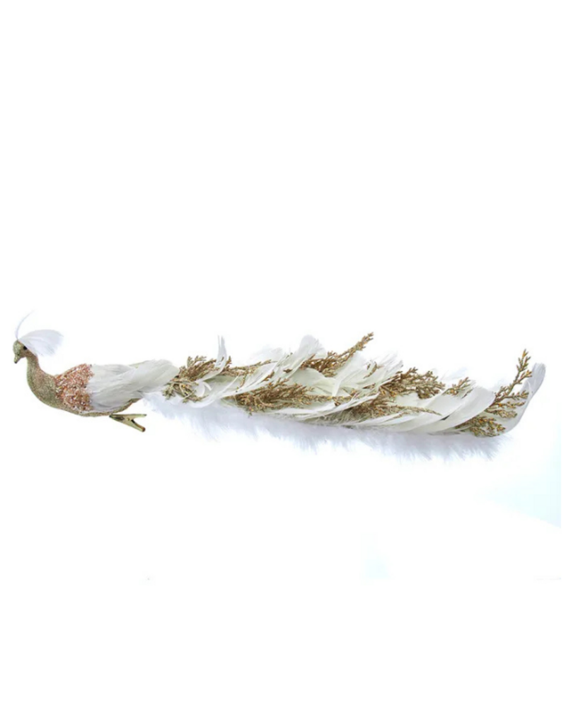 Gold/White Peacock With Clip Ornament