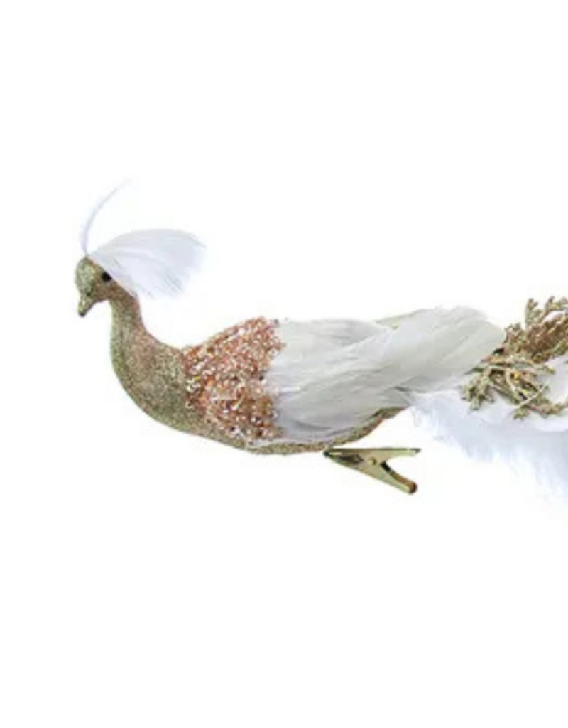 Gold/White Peacock With Clip Ornament