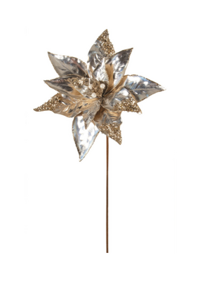 Silver Poinsettia Pick