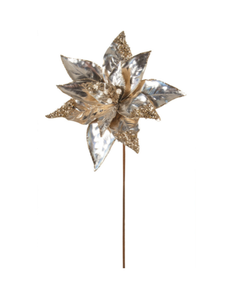 Silver Poinsettia Pick