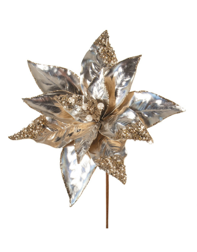 Silver Poinsettia Pick