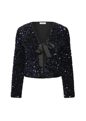 b.young Paillet Bow Jacket in Evening Black by b.young