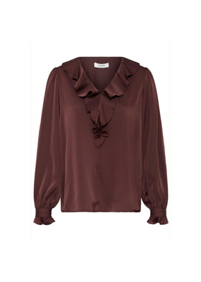 b.young Flair Frill Blouse in Fudge by b.young