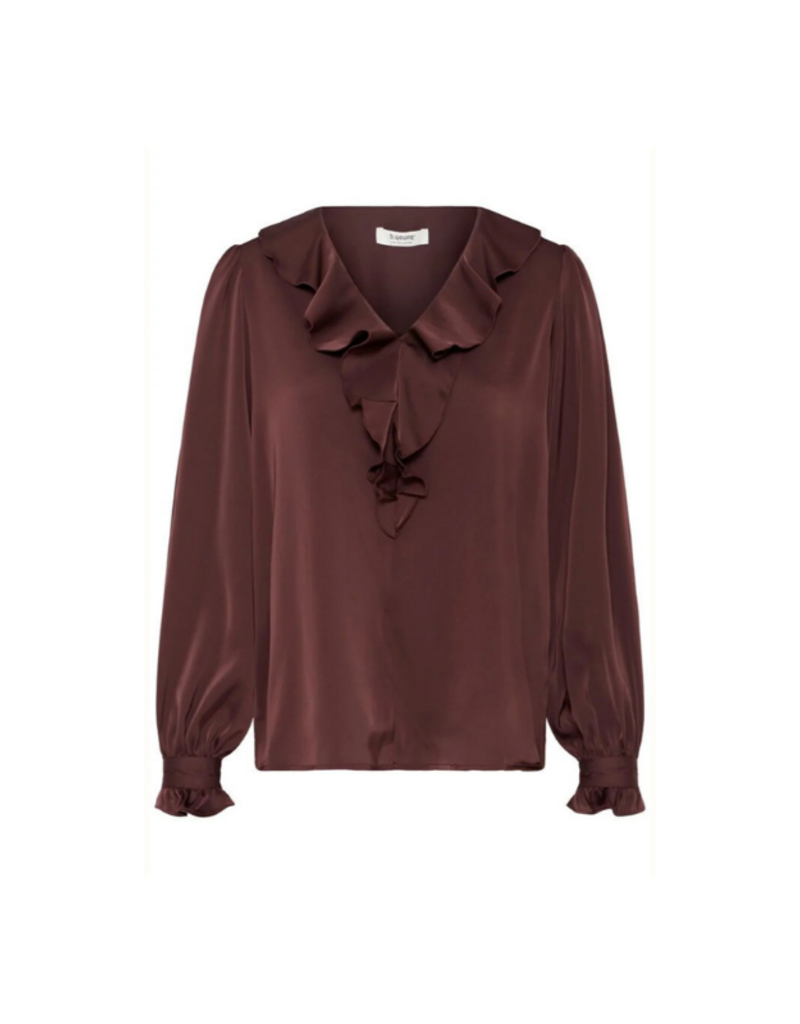 b.young Flair Frill Blouse in Fudge by b.young