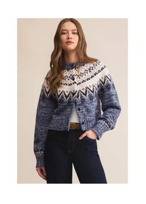 Z Supply North Sea Fairisle Cardigan in Blue Velvet Heather by Z Supply