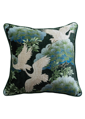 Creative Co-Op Velvet Crane Printed Pillow