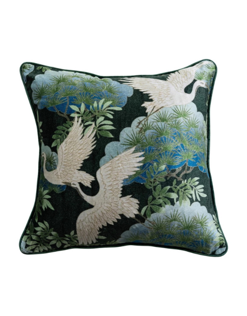 Creative Co-Op Velvet Crane Printed Pillow
