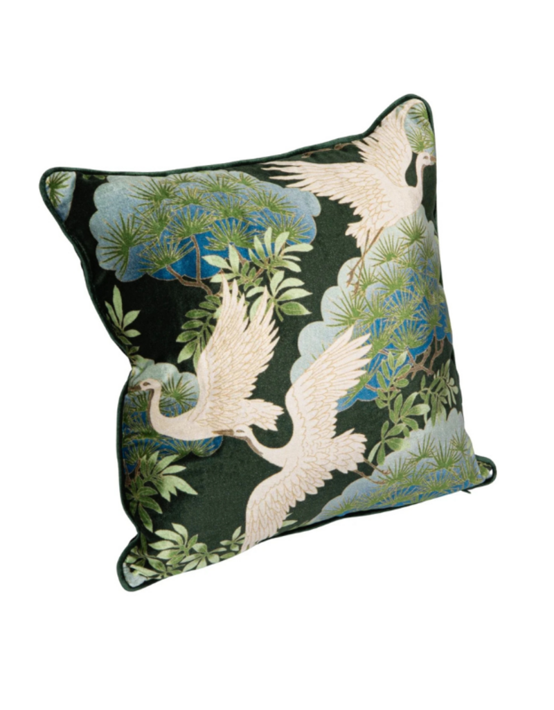 Creative Co-Op Velvet Crane Printed Pillow