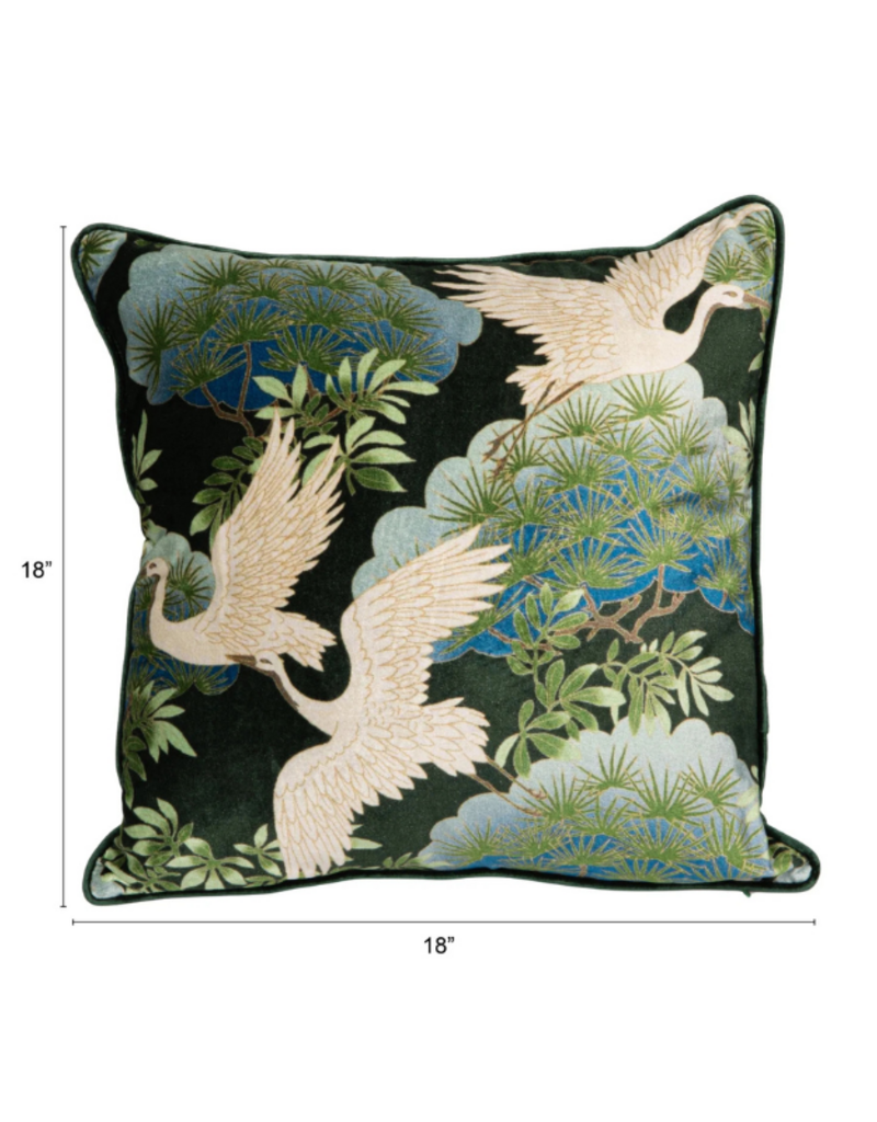 Creative Co-Op Velvet Crane Printed Pillow