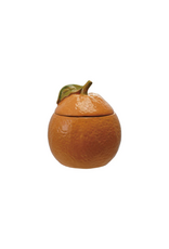Creative Co-Op Stoneware Orange Shaped Jar with Lid