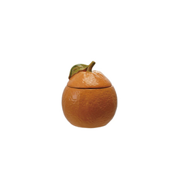 Creative Co-Op Stoneware Orange Shaped Jar with Lid
