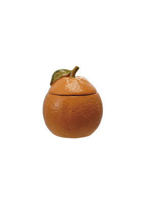 Creative Co-Op Stoneware Orange Shaped Jar with Lid