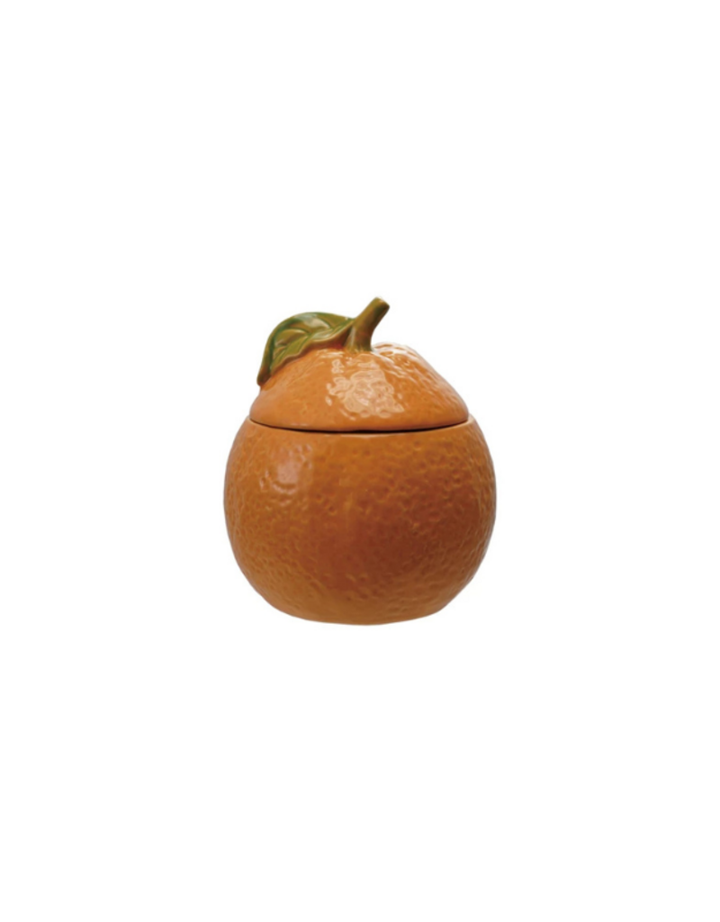 Creative Co-Op Stoneware Orange Shaped Jar with Lid