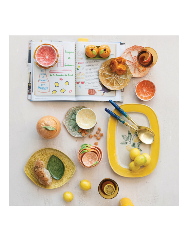 Creative Co-Op Stoneware Orange Shaped Jar with Lid