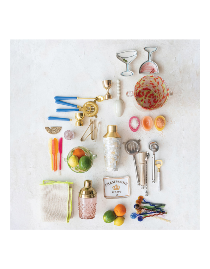 Creative Co-Op Enameled Metal Tray Champagne Brut in White