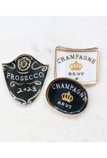 Creative Co-Op Enameled Metal Tray Champagne Brut in White