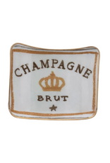 Creative Co-Op Enameled Metal Tray Champagne Brut in White