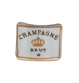 Creative Co-Op Enameled Metal Tray Champagne Brut in White