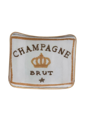 Creative Co-Op Enameled Metal Tray Champagne Brut in White
