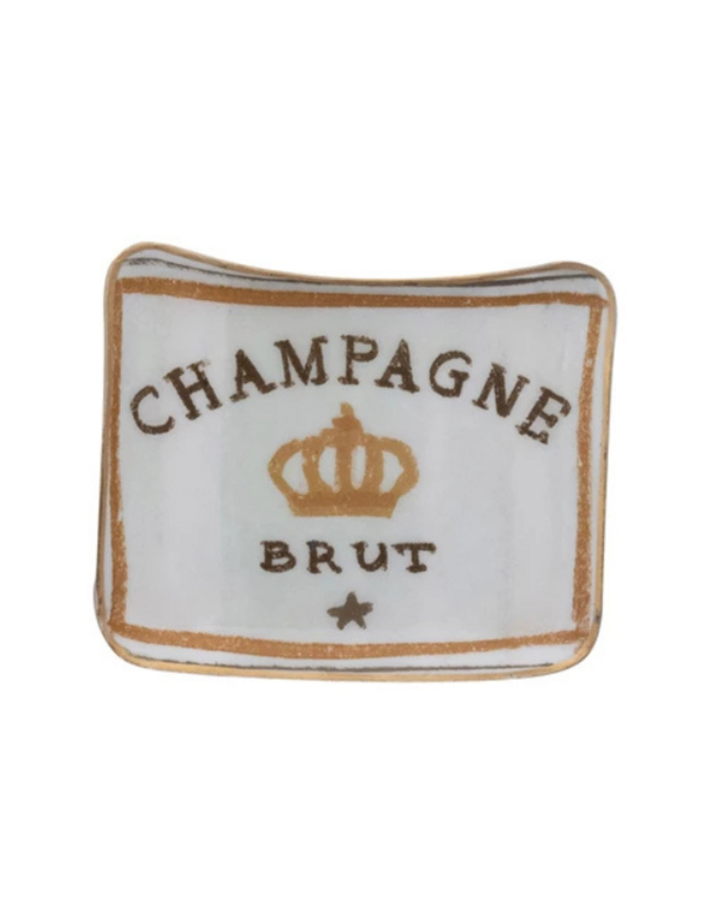 Creative Co-Op Enameled Metal Tray Champagne Brut in White