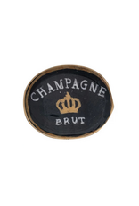 Creative Co-Op Enameled Metal Tray Champagne Brut in Black