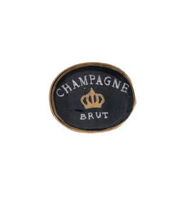 Creative Co-Op Enameled Metal Tray Champagne Brut in Black
