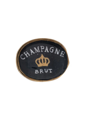 Creative Co-Op Enameled Metal Tray Champagne Brut in Black