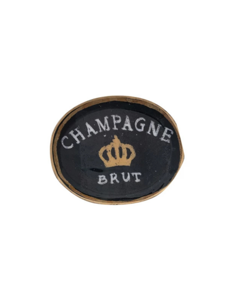 Creative Co-Op Enameled Metal Tray Champagne Brut in Black