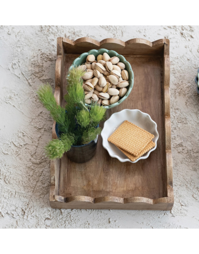 Creative Co-Op Mango Wood Scalloped Tray