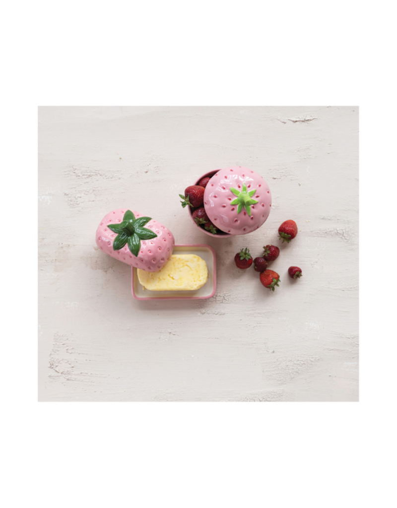 Creative Co-Op Ceramic Strawberry Jar With Lid