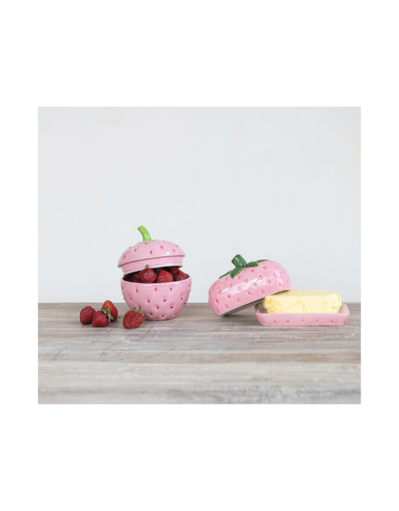 Creative Co-Op Ceramic Strawberry Jar With Lid