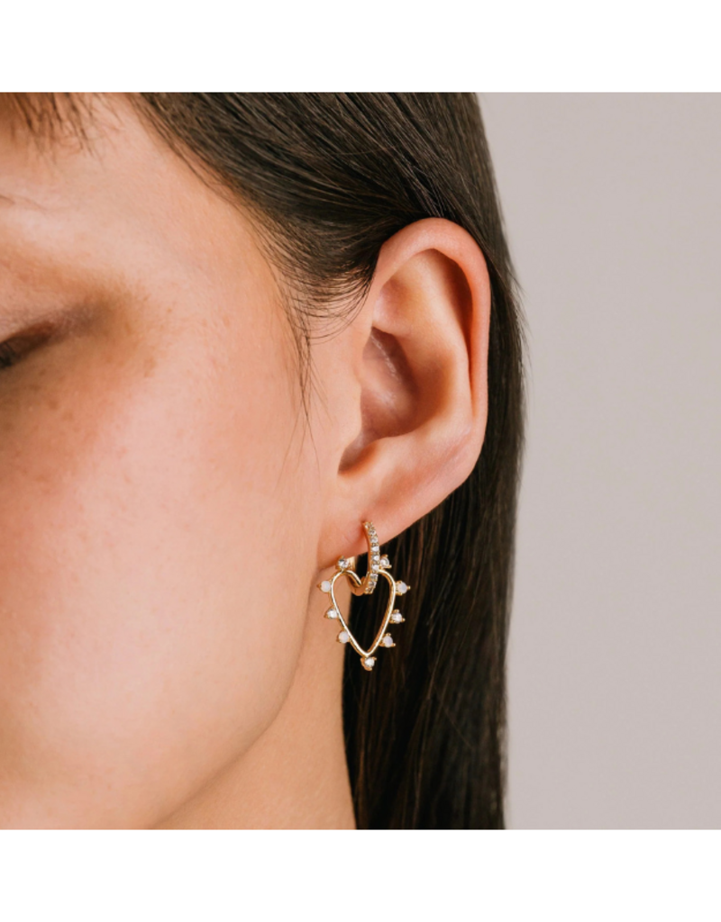 Lover's Tempo Chapel Heart Hoop White Opal Earrings by Lover's Tempo