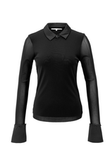 YAYA Black Mesh Top With Removeable Cuff & Collar by YAYA