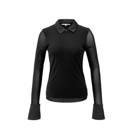 YAYA Black Mesh Top With Removeable Cuff & Collar by YAYA