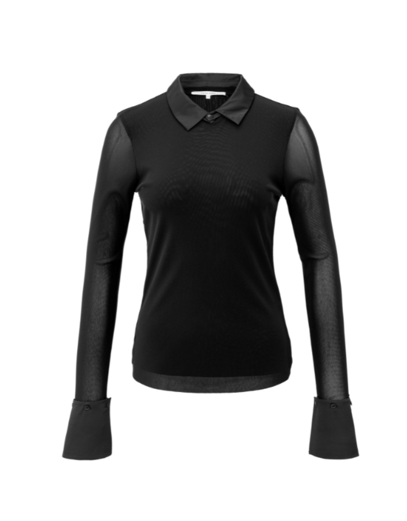 YAYA Black Mesh Top With Removeable Cuff & Collar by YAYA