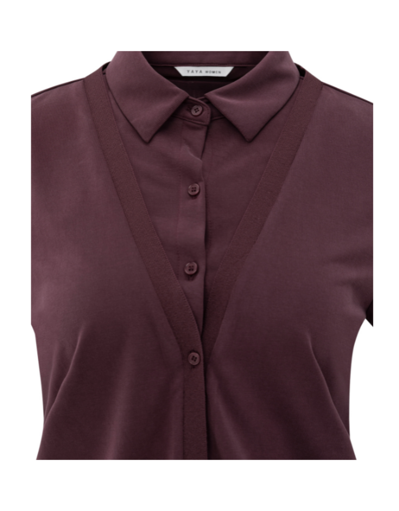 YAYA Jersey Double Layer Blouse in Fudge Purple by YAYA