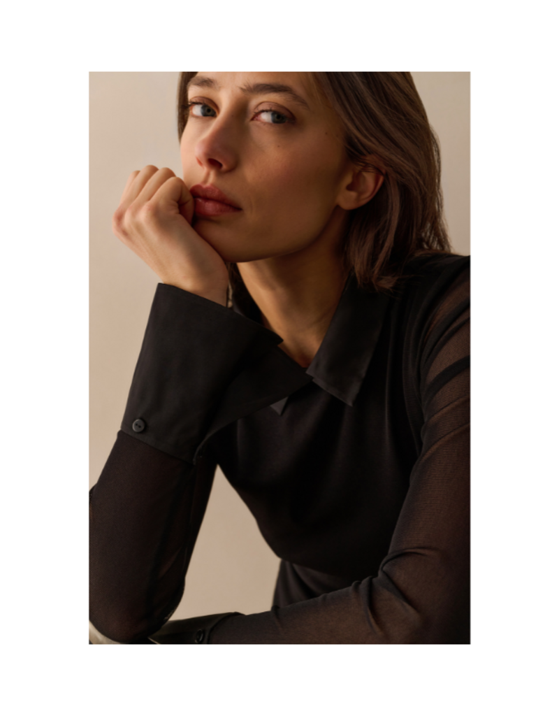 YAYA Black Mesh Top With Removeable Cuff & Collar by YAYA