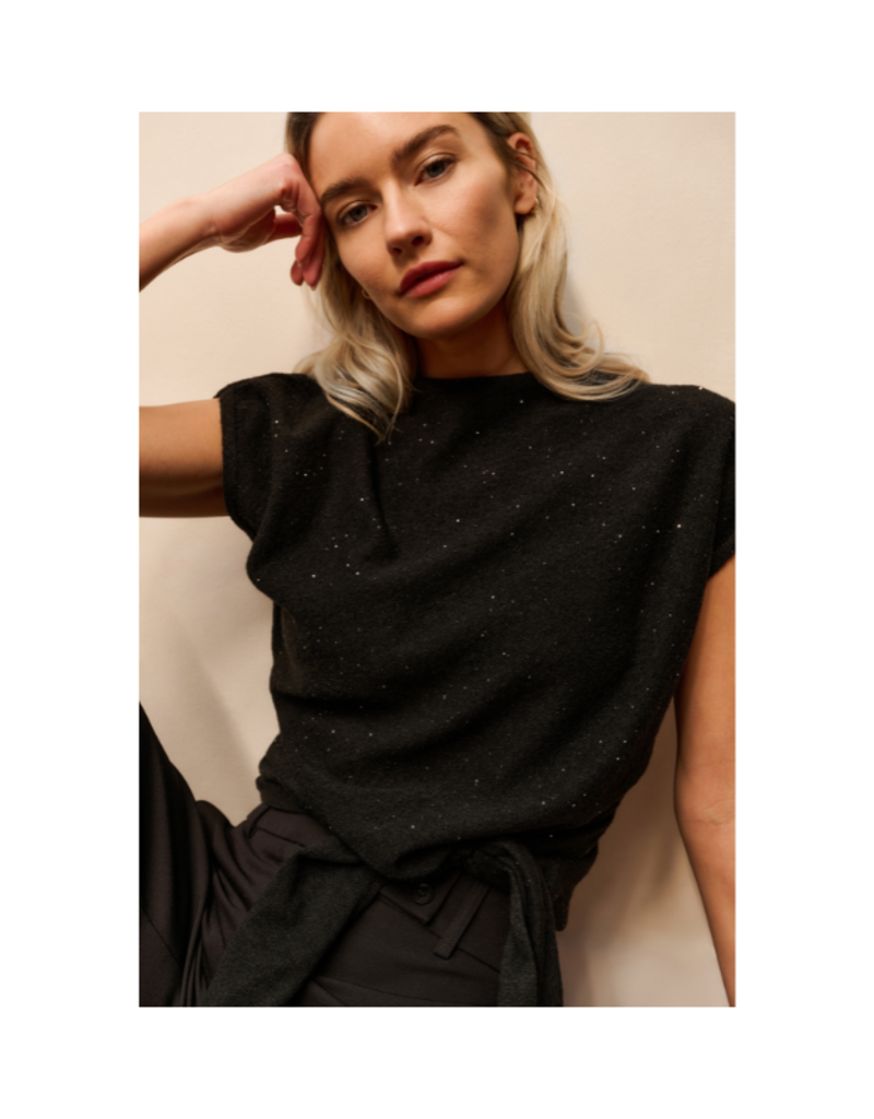 YAYA Sleeveless Sequin Sweater Black by YAYA