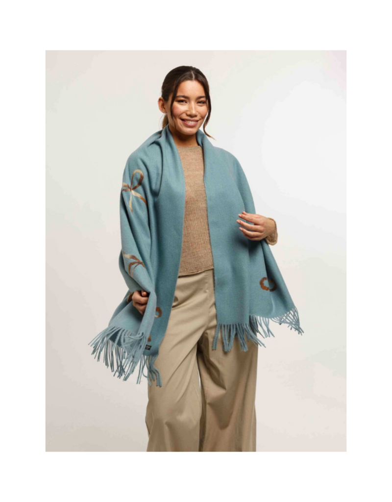 Fraas Needlepunch Bow Scarf in Teal by Fraas