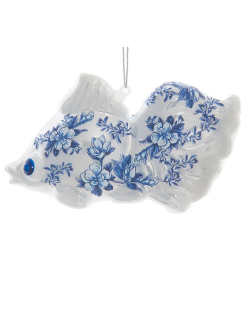 Glass Blue & White Fish Ornament