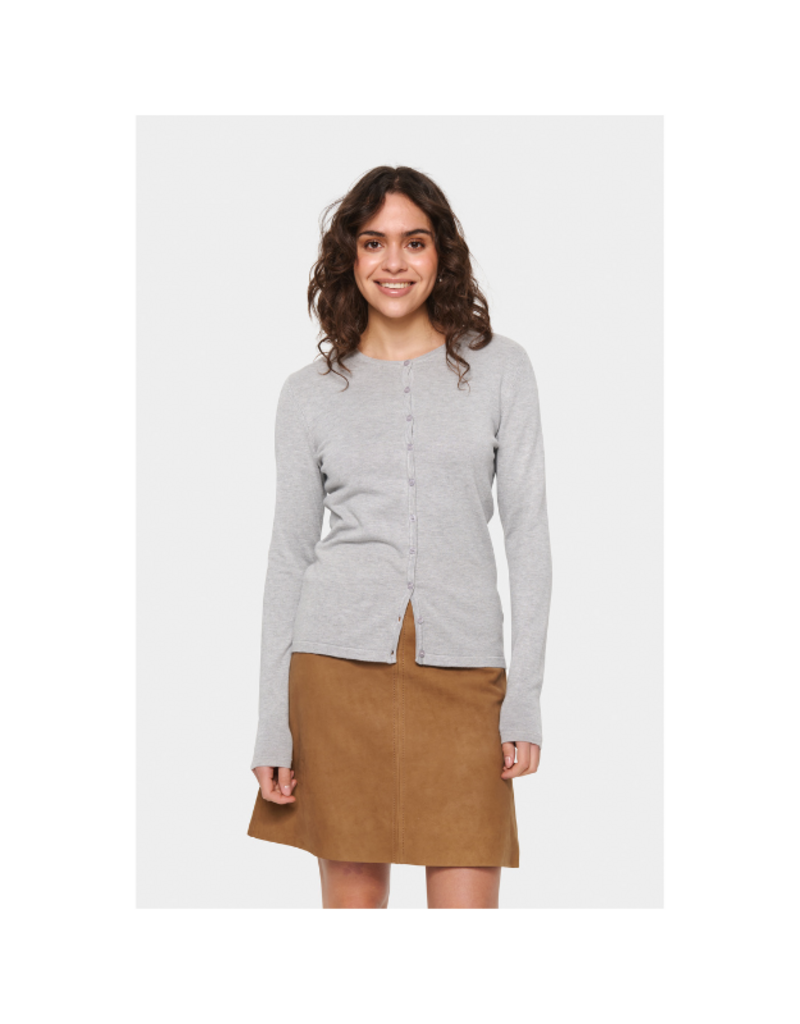 Saint Tropez Mila Cardigan in Pearl Grey Melange by Saint Tropez