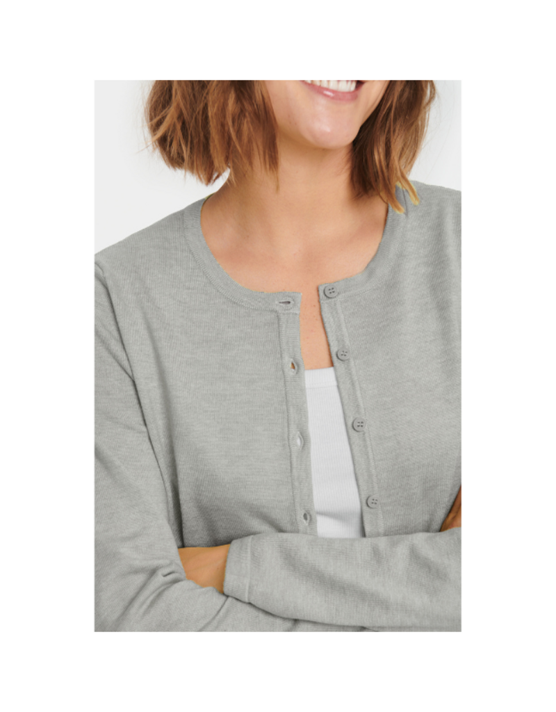 Saint Tropez Mila Cardigan in Pearl Grey Melange by Saint Tropez