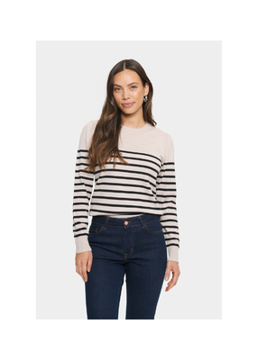 Saint Tropez Mila Round Neck Pullover in Grey Morn Mila Stripe by Saint Tropez