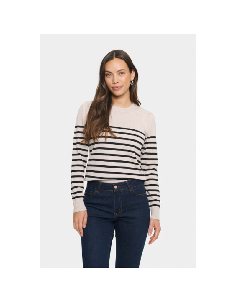 Saint Tropez Mila Round Neck Pullover in Grey Morn Mila Stripe by Saint Tropez