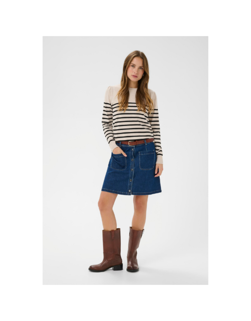 Saint Tropez Mila Round Neck Pullover in Grey Morn Mila Stripe by Saint Tropez