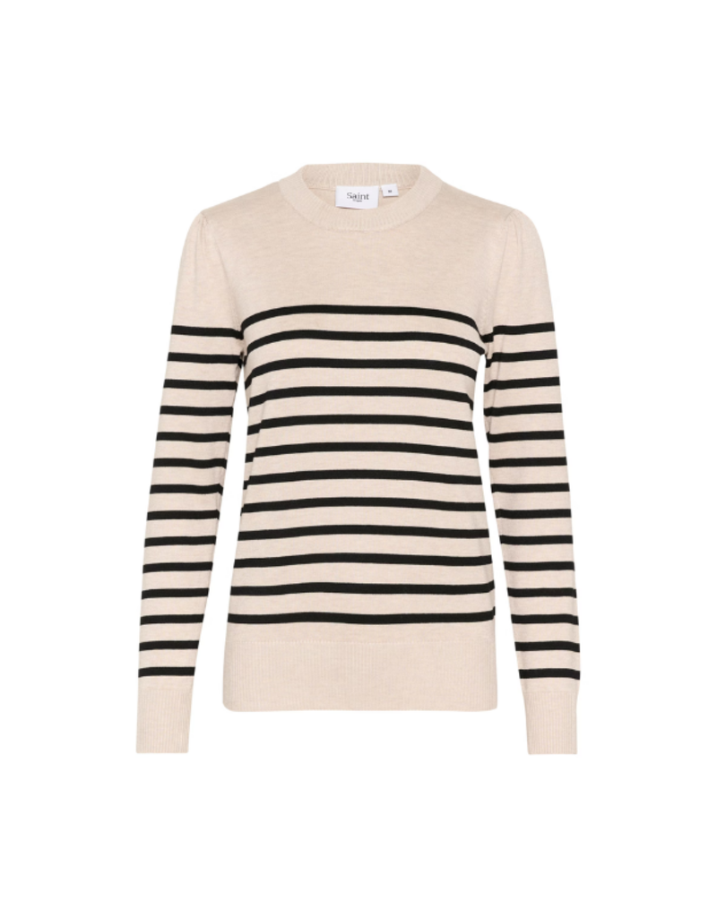 Saint Tropez Mila Round Neck Pullover in Grey Morn Mila Stripe by Saint Tropez