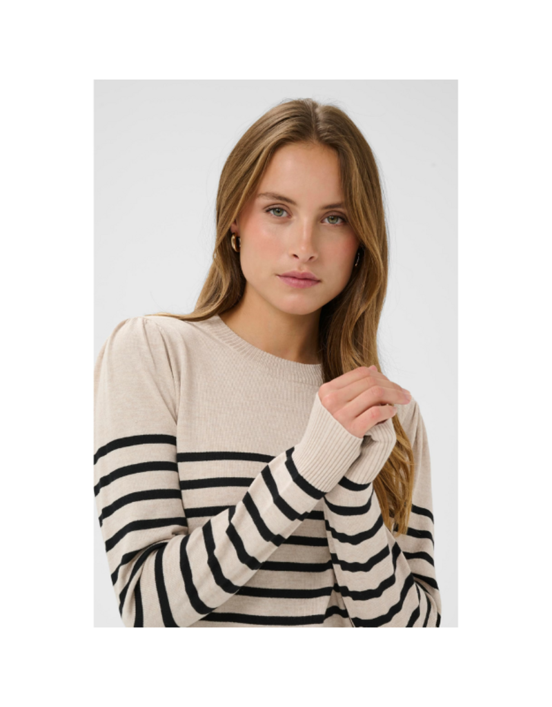 Saint Tropez Mila Round Neck Pullover in Grey Morn Mila Stripe by Saint Tropez