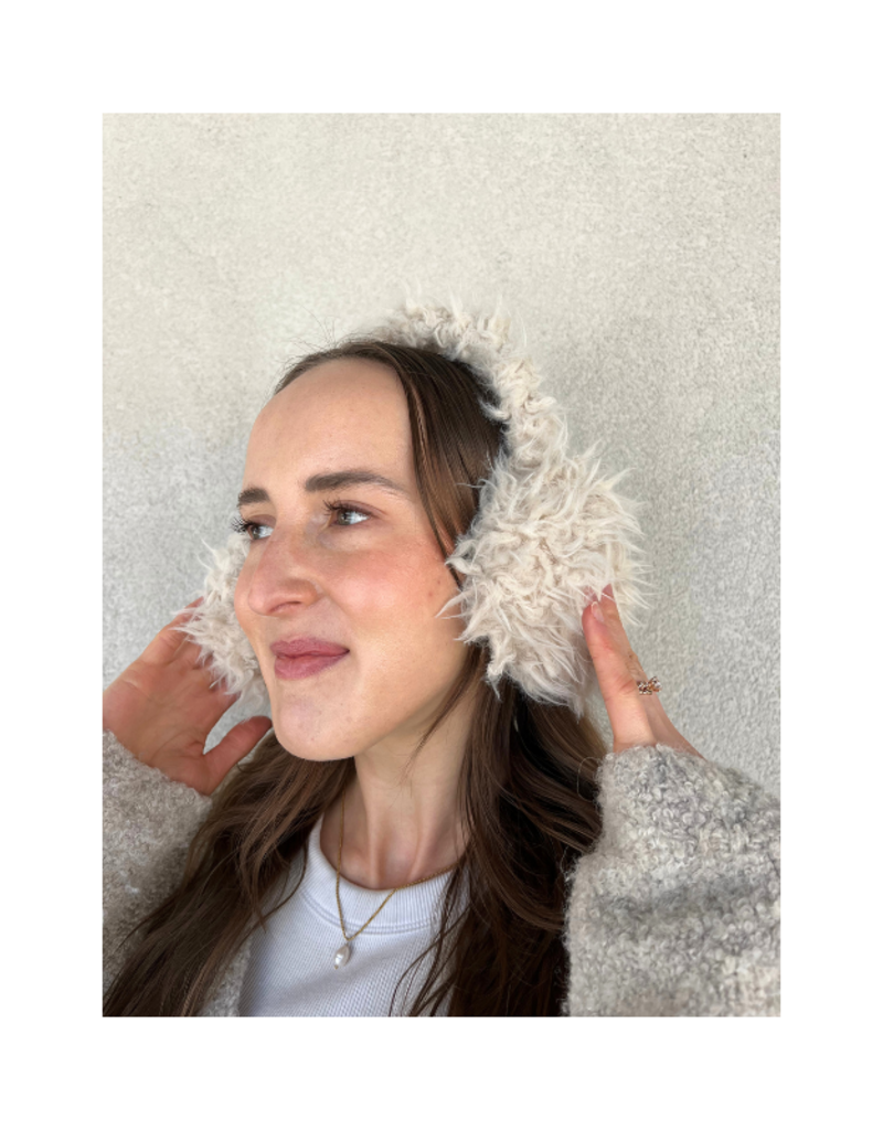 Lemon Loungewear Touch Berber Ear Muffs in Light Beige by Lemon Loungewear