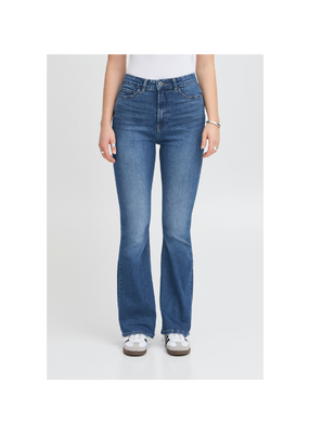 ICHI Twiggy Flaired High Waist Jean in Medium Blue by ICHI